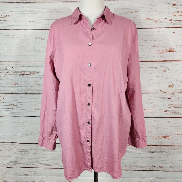 J. Jill Tops - J. JILL Pink Dusty Rose Button Up Long Sleeve Top 100% Cotton Size Large Tall